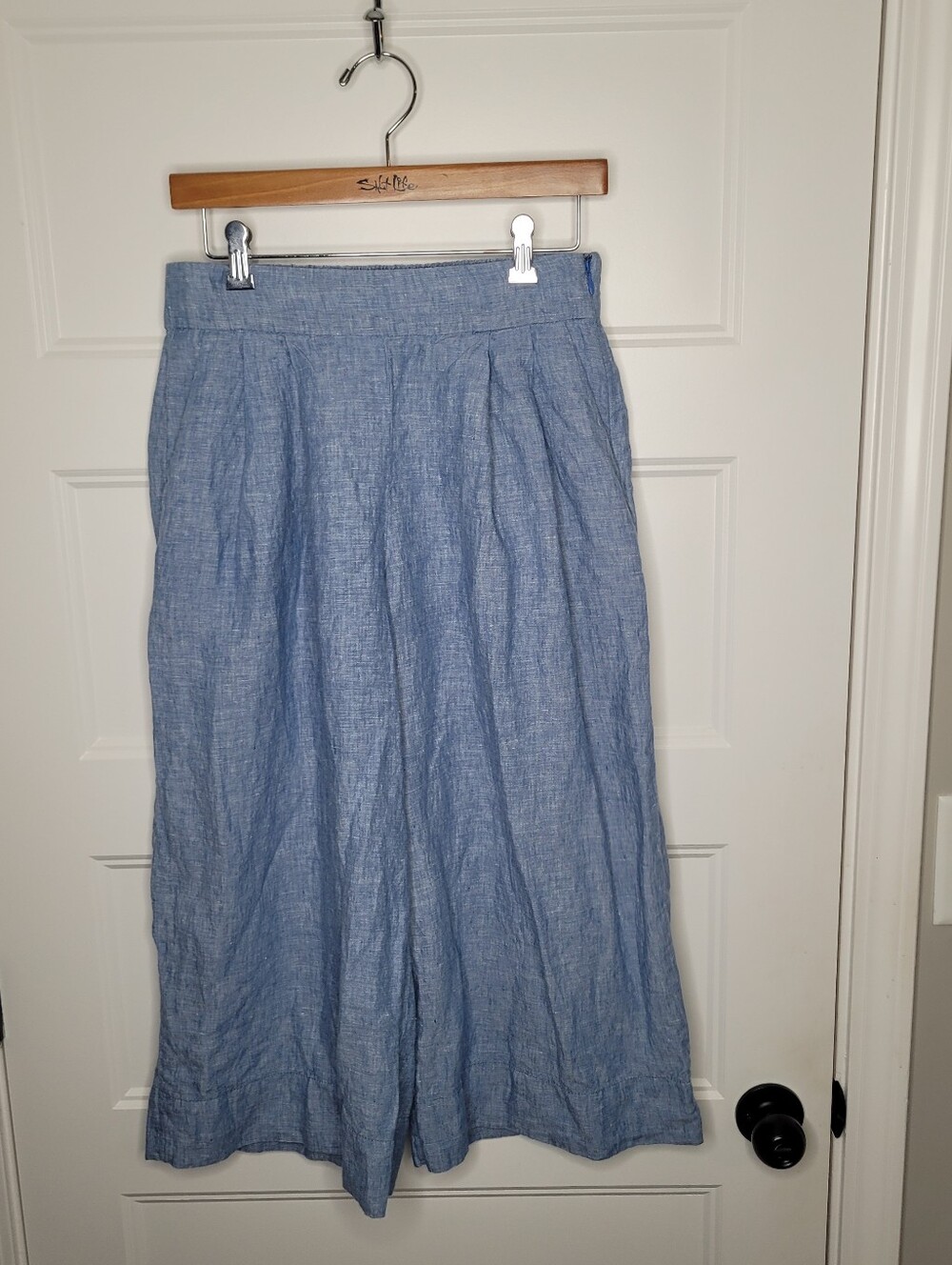 Gap Size 6 light blue linen-blend wide-leg pull-on cropped pants
